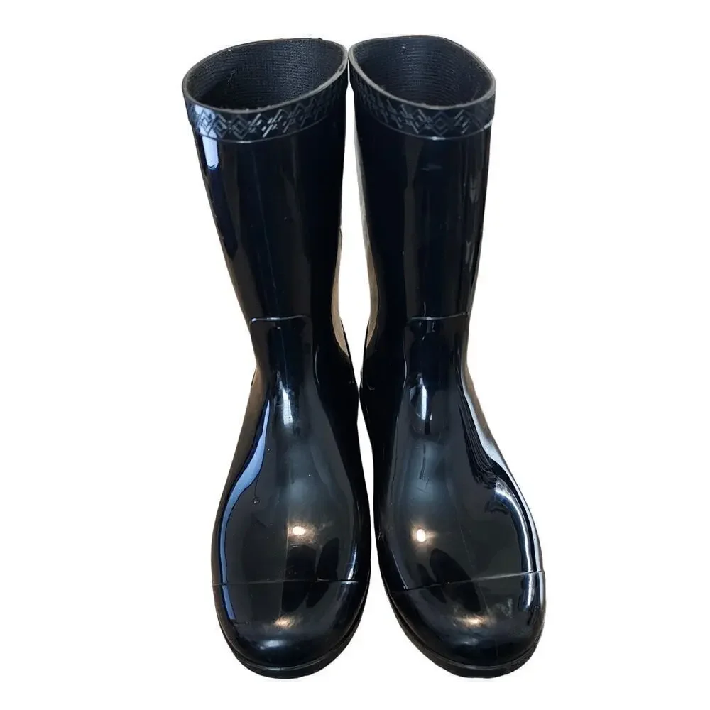 UGG Sienna Rain Boots Womens Size 8 Black Round Toe Pull On Glossy Tall
